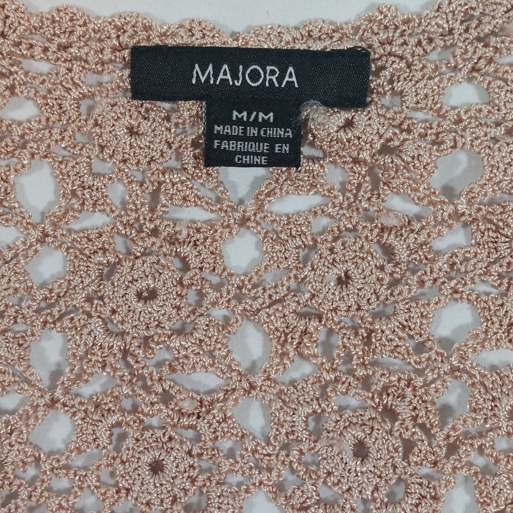 Majora beige crochet cap-sleeved top, M, EUC - Picture 4 of 6